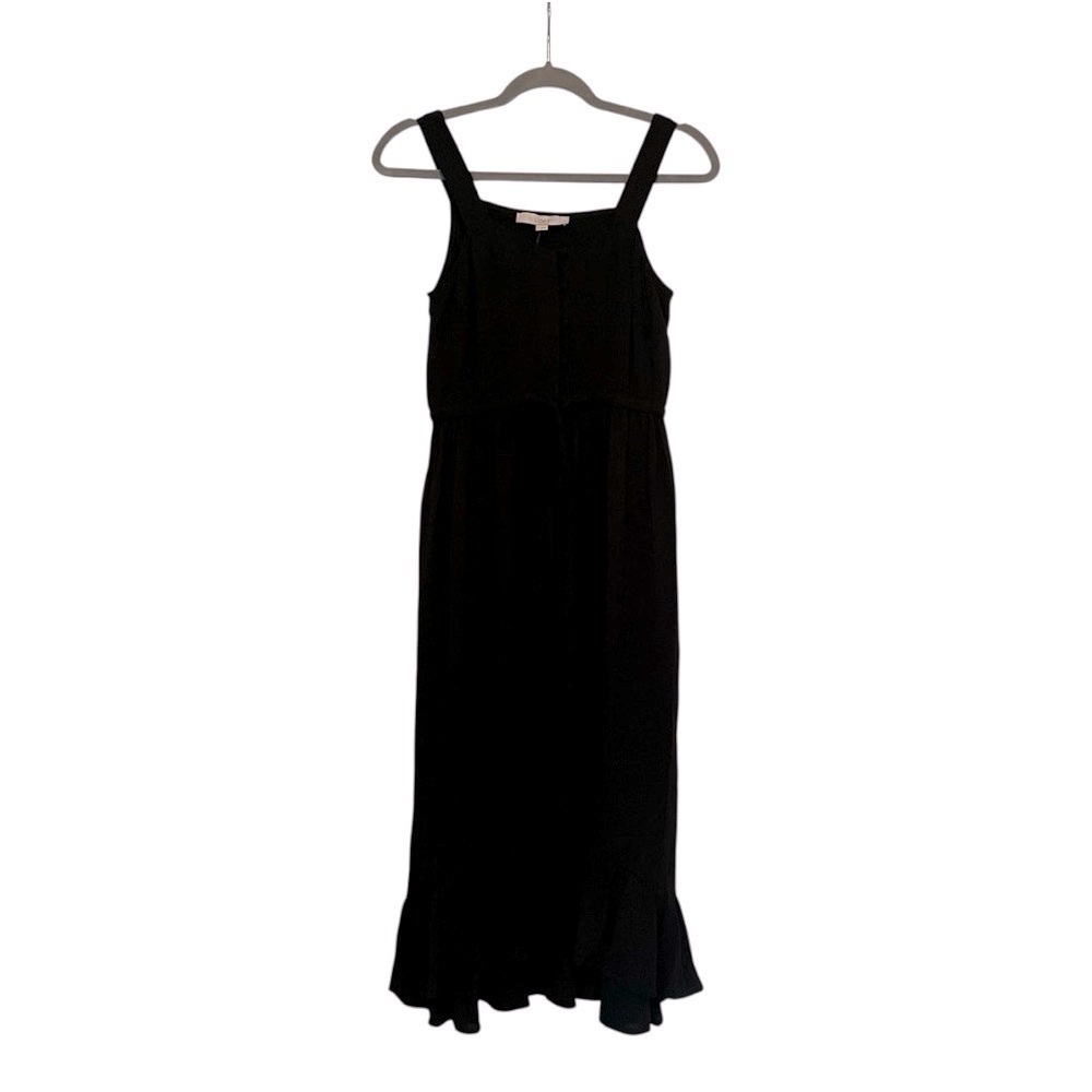 LOFT Ruffle Dress Hi Low Midi Black Button Sundress Size 0 - Picture 3 of 11